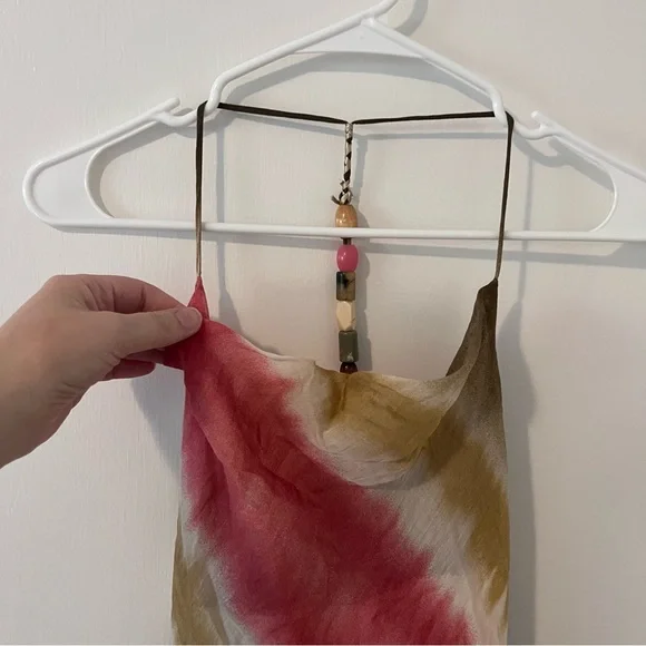 NWT Zara Tie Dye Cowl Neck Maxi Slip Dress Jewel Bead Detailing Medium Green - Picture 4 of 12